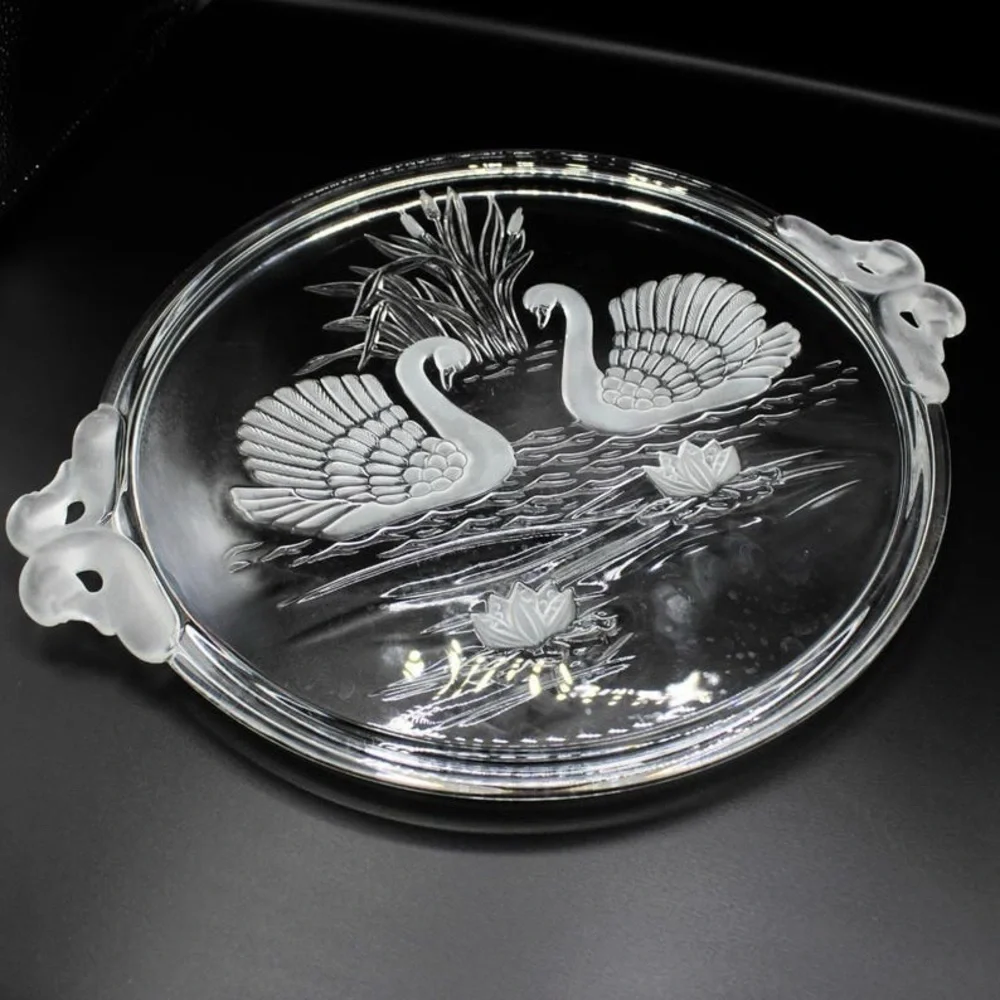 Vintage Mikasa Walther Crystal Swan Platter Frosted Glass Serving Tray 15